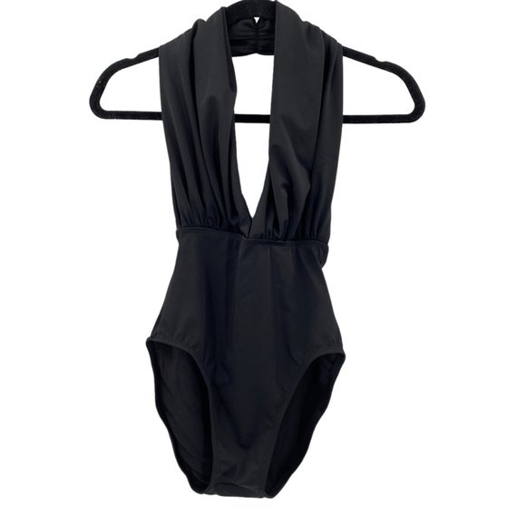 Norma Kamali Black Halter Low Back Mio One Piece Swimsuit S - Picture 2 of 5